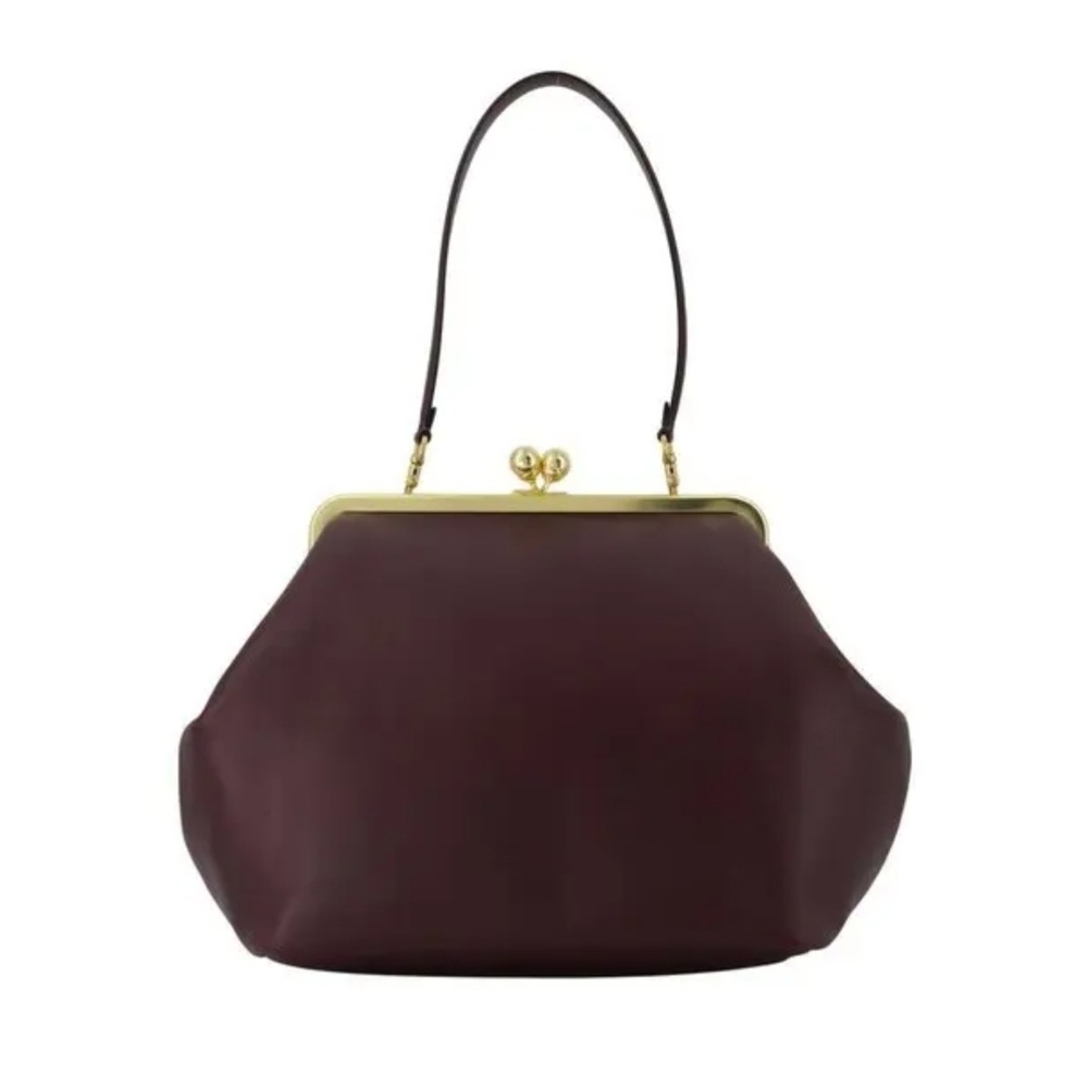 Coach Black Currant Large Kisslock Bag with Brass Accents